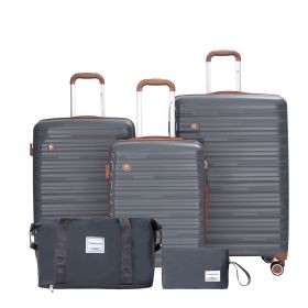5 Piece Suitcase Set, PP Hardshell Carry on Suitcase Set, Travel Suitcases with Silent plane wheeland TSA Lock DARK GREY. - as Pic