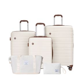 5 Piece Suitcase Set, PP Hardshell Carry on Suitcase Set, Travel Suitcases with Silent plane wheeland TSA Lock WHITE. - as Pic