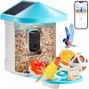 VEVOR Smart Bird Feeder with Camera 2K HD AI Identify Bird Species Solar-Powered - 2 Panels on Roof Side - Blue