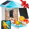 VEVOR Smart Bird Feeder with Camera AI Identify 10000+ Bird Specie Solar-Powered - 2 Panels on Roof Side + 1 External 3W Panel - Blue