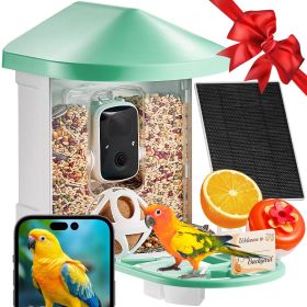 VEVOR Smart Bird Feeder with Camera 2K HD AI Identify Bird Species Auto Capture - 1 External 3W Panel - Green