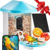 VEVOR Smart Bird Feeder with Camera 2K HD AI Identify Bird Species Auto Capture - 1 External 3W Panel - Blue