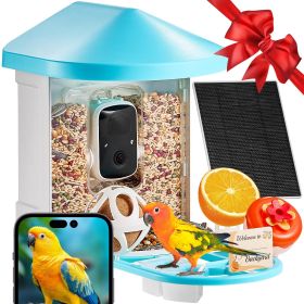 VEVOR Smart Bird Feeder with Camera 2K HD AI Identify Bird Species Auto Capture - 1 External 3W Panel - Blue