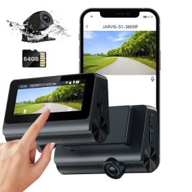 Front and rear Dash Cam, with 64GB card, 3.8 "4K UHD Wifi GPS touchscreen - BLACK