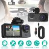 3 Channel Dash Cam Front Inside Rear Vehicle Driving Recorder Car DVR with 32G MMC Card G Sensor Motion Detection Parking Monitor Loop Recording - as