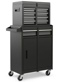 2-in-1 Rolling Tool Chest with 5 Sliding Lockable Drawers - Black