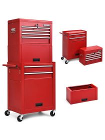 2-in-1 Rolling Tool Chest with 5 Sliding Lockable Drawers - Red