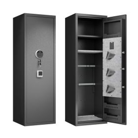 Gun Safes For Home Rifle And Pistols, Fingerprint Electronic Safe With Quick Access, Detachable Partition, No Assembly Required, Black - as picture
