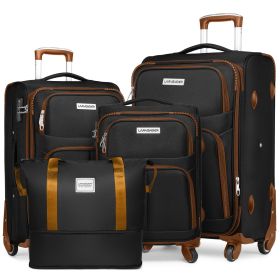 Luggage Sets 5 Piece Softside Expandable Suitcases Set with Spinner Wheels TSA Lock, Black - as Pic