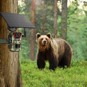 4G 4K 30FPS Solar Trail Camera Outdoor Wildlife Camera Motion Activated IP66 Waterproof with 140ÂºViewing Angle No Glow Night Vision SIM Card APP Cont