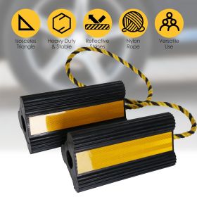 Heavy Duty Rubber Wheel Chocks Tire Chocks Wheel Immobilizers with Nylon Rope Yellow Reflective Stripes for RVs Trucks Trailers Small Airplanes - blac