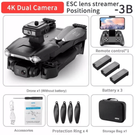 4DRC V28 Drone With 4K HD Dual Camera Obstacle Avoidance Foldable Smart Follow for beginner US - black(3 Battery)