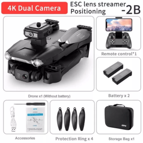 4DRC V28 Drone With 4K HD Dual Camera Obstacle Avoidance Foldable Smart Follow for beginner US - black(2 Battery)
