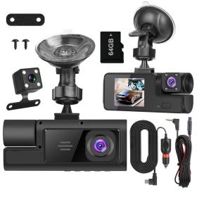 WiFi FHD 1080P Car Dash Cam 3 Channels Front Rear Inside Dash Camera with Loop Recording Reversing Visual 170Â° Wide Angle 64G Card Included - with 64