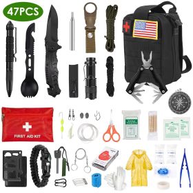 47Pcs Emergency Survival Kit Survival EDC Gear Equipment Tool First Aid Supplies Kit Tools with Pouch for Hiking Hunting Disaster Camping Adventure -
