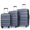 Expandable 3 Piece Luggage Sets PC Lightweight & Durable Suitcase with Two Hooks, Spinner Wheels, TSA Lock, (21/25/29) Gray - as Pic