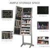 HOMCOM Lockable Jewelry Cabinet with Full-Length Mirror Floor Standing Organizer 4 Adjustable Angles Grey - Grey
