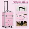 Rolling Makeup Train Case, Large Storage Cosmetic Trolley, Lockable Traveling Cart Trunk with Folding Trays, Swivel Wheels and Keys, Pink - Pink