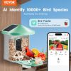 VEVOR Smart Bird Feeder with Camera 2K HD AI Identify Bird Species Solar-Powered - 2 Panels on Roof Side - Green
