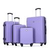 luggage 4-piece ABS lightweight suitcase with rotating wheels, 24 inch and 28 inch with TSA lock, (16/20/24/28) LIGHT PURPLE - as Pic