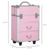 Rolling Makeup Train Case, Large Storage Cosmetic Trolley, Lockable Traveling Cart Trunk with Folding Trays, Swivel Wheels and Keys, Pink - Pink