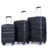 Expandable 3 Piece Luggage Sets PC Lightweight & Durable Suitcase with Two Hooks, Spinner Wheels, TSA Lock, (21/25/29) Black - as Pic