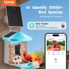 VEVOR Smart Bird Feeder with Camera AI Identify 10000+ Bird Specie Solar-Powered - 2 Panels on Roof Side + 1 External 3W Panel - Blue