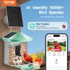 VEVOR Smart Bird Feeder with Camera AI Identify 10000+ Bird Specie Solar-Powered - 2 Panels on Roof Side + 1 External 3W Panel - Green