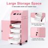 Hair Salon Storage Cart with Wheels & 3 Hair Dryer Holders & 4 Drawers & Lock & 2 Keys, Hairdressing Tools Station Mobile Makeup Case pink - as pictur