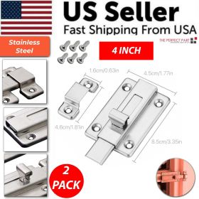2Pcs Stainless Steel Latch Sliding Silver Doors Lock Keyless Door Bolt For Doors - 4 Inch