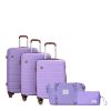 5 Piece Suitcase Set, PP Hardshell Carry on Suitcase Set, Travel Suitcases with Silent plane wheeland TSA Lock PURPLE. - as Pic