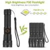Tactical LED Flashlight Zoomable Rechargeable Search Light Torch - Black
