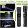 Tactical LED Flashlight Zoomable Rechargeable Search Light Torch - Black