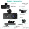 3 Channel Dash Cam Front Inside Rear Vehicle Driving Recorder Car DVR with 32G MMC Card G Sensor Motion Detection Parking Monitor Loop Recording - as