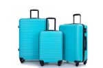 3 Piece Luggage Sets ABS Lightweight Suitcase with Two Hooks, Spinner Wheels, TSA Lock, (20/24/28) Turquoise - as Pic