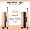 Expandable 3 Piece Luggage Sets PC Lightweight & Durable Suitcase with Two Hooks, Spinner Wheels, TSA Lock, (21/25/29) Peach - as Pic