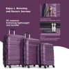 Expandable 3 Piece Luggage Sets PC Lightweight & Durable Suitcase with Two Hooks, Spinner Wheels, TSA Lock, (21/25/29) Dark Purple - as Pic
