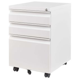 3 Drawer Mobile File Cabinet with Lock,Metal Filing Cabinets for Home Office Organizer Letters/Legal/A4,Fully Assembled,White - as Pic