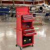 2-in-1 Rolling Tool Chest with 5 Sliding Lockable Drawers - Red