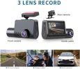3 Channel Dash Cam for Car with 1080 + 1080 + 480p Three Lenses, Wide Angle Monitoring Range of 140Â° + 140Â° + 130Â°, 24-Hour Parking Monitoring, 4 I