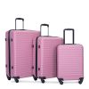 3 Piece Luggage Sets ABS Lightweight Suitcase with Two Hooks, Spinner Wheels, TSA Lock, (20/24/28) PINK - as Pic