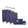 5 Piece Suitcase Set, PP Hardshell Carry on Suitcase Set, Travel Suitcases with Silent plane wheeland TSA Lock BLUE. - as Pic