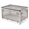 Foldable Storage Bins with Lid 4 Doors Collapsible Stackable Closet Organizer Containers with Lock 4Pcs Wheels - White - L