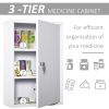 Kleankin Medicine Cabinet Steel Wall Mount 24x16 3-Tier Storage Lockable White - White