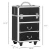 Black Rolling Makeup Train Case Large Storage Cosmetic Trolley Lockable Cart Trunk Swivel Wheels Keys - Black