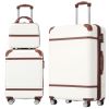 Hardshell Luggage Sets 3 Pieces 20"+28" Luggages and Cosmetic Case Spinner Suitcase with TSA Lock Lightweight,White - as Pic