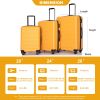 3 Piece Luggage Sets ABS Lightweight Suitcase with Two Hooks, Spinner Wheels, TSA Lock, (20/24/28) ORANGE - as Pic