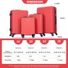 luggage 4-piece ABS lightweight suitcase with rotating wheels, 24 inch and 28 inch with TSA lock, (16/20/24/28) RED - as Pic