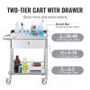 VEVOR Medical Cart, 2-Layer Stainless Steel Cart 220 lbs Weight Capacity, Lab Utility Cart with 360Â° Silent Wheels and a Drawer for Lab, Clinic, Kitc
