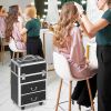 Black Rolling Makeup Train Case Large Storage Cosmetic Trolley Lockable Cart Trunk Swivel Wheels Keys - Black